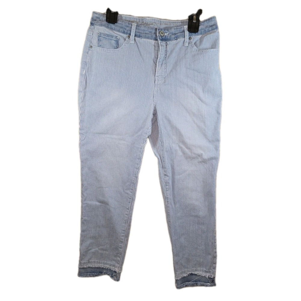 So Slimming Pants GirlFriend Slim Leg Jean Ankle 10 Sky‎ Blue Cotton Striped